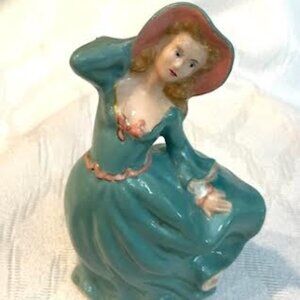 Figurine Holland Mold Colonial Lady in Green Dress and Bonnet Vintage Home Decor